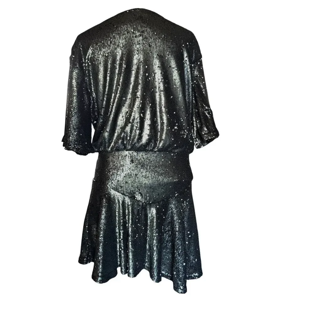 Free People Manuka Sequin Mini Dress Gunmetal Black XS